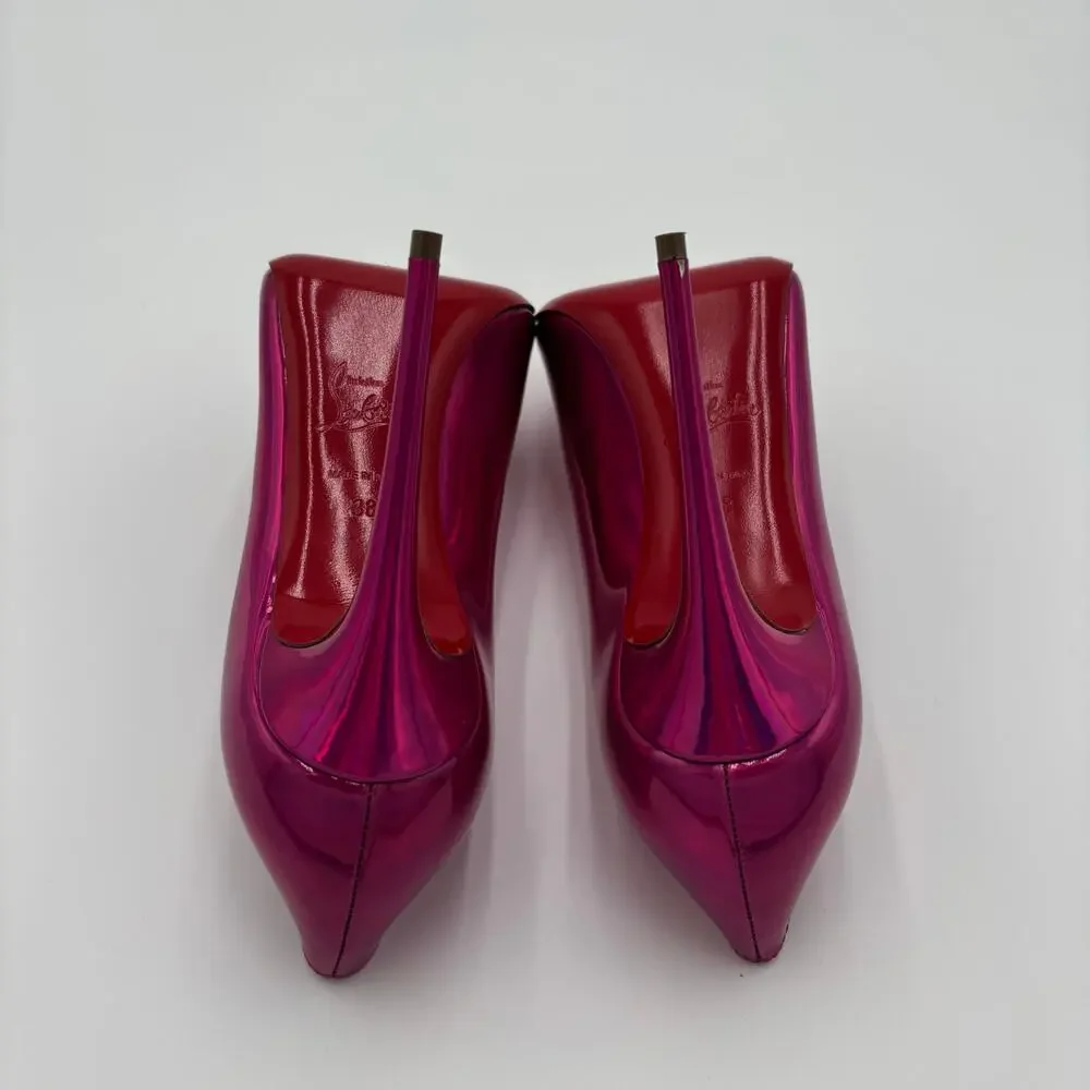 Christian Louboutin Kate 100 Pink Mirrored Leather High Heel Pumps Size EU 38